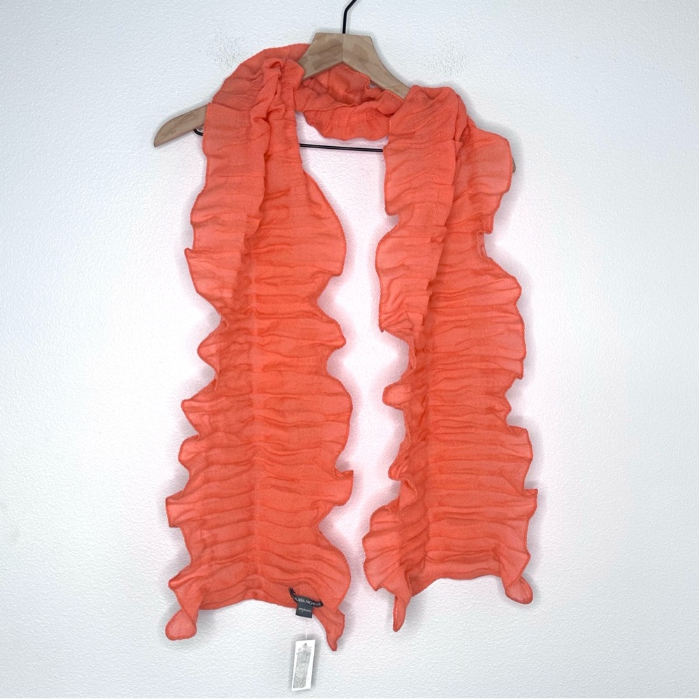 NWT Claudia Nichole Coral Orange Pink 100% Wool Ruched Ruffle Scarf Lightweight